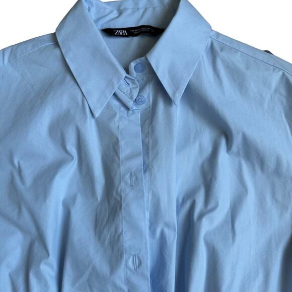 Zara Elastic Hem Poplin Cropped Shirt Light Blue XS - Picture 2 of 9